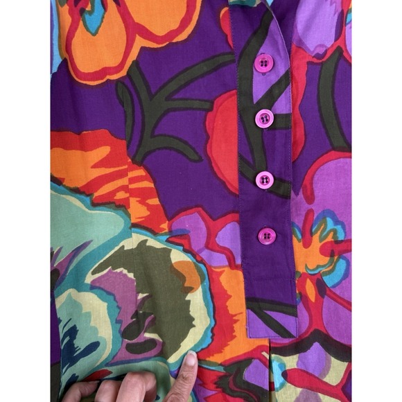 Soft Surroundings Shirt Women's PL Tunic Colorful Floral Cotton Art To Wear - Picture 11 of 13